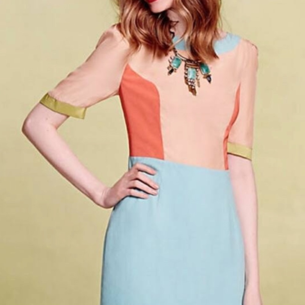 ANTHROPOLOGIE Harlyn Color-Block Silk Mini Dress (2P)